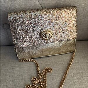 Coach Gold Glitter Clutch with Chain